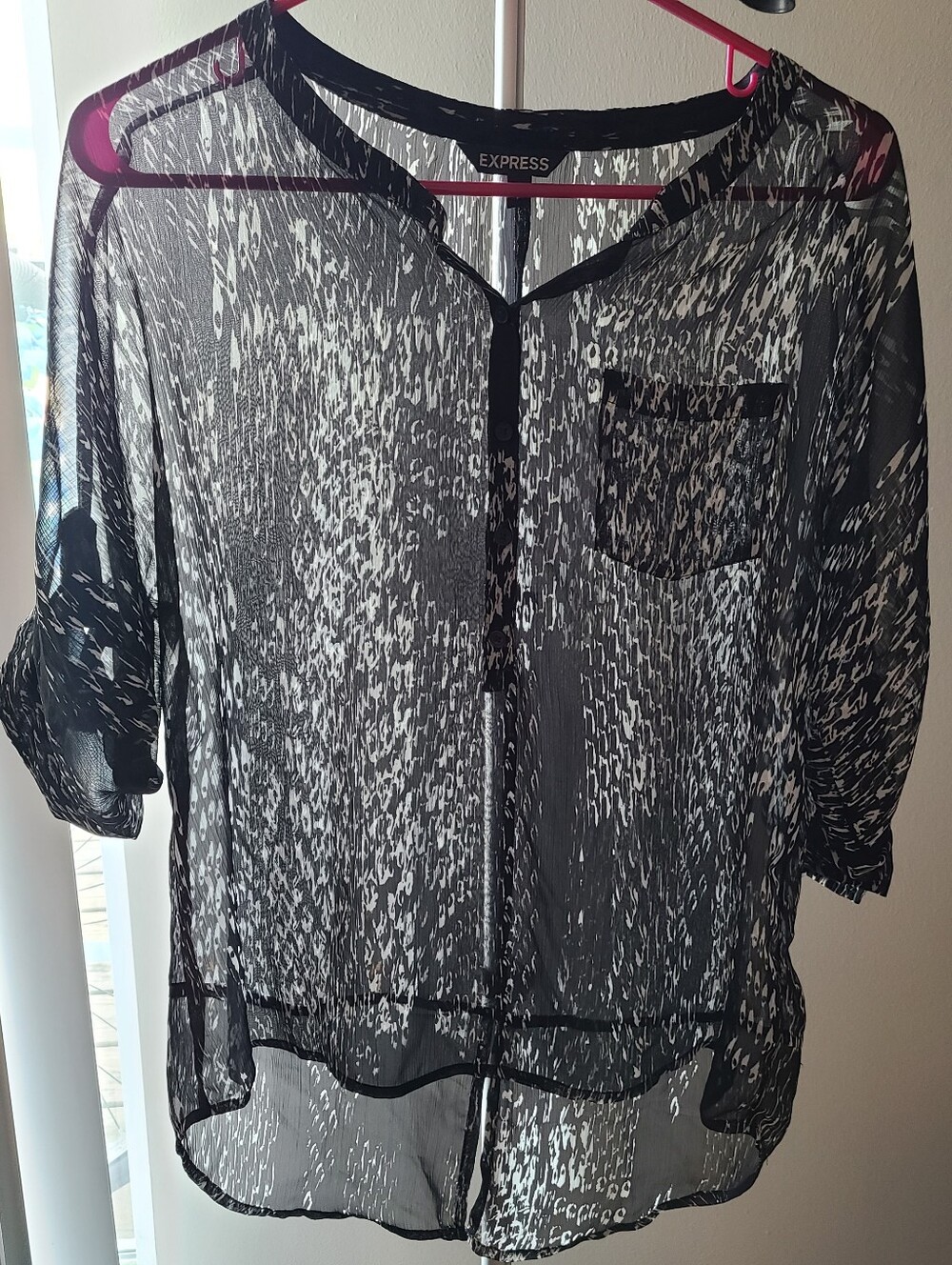 Express Black and White Sheer Printed Blouse